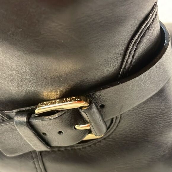 Tory Burch Black Leather Moto Boots Buckle Strap Ankle/Mid-Calf Boots Sz 7.5 - Picture 9 of 16